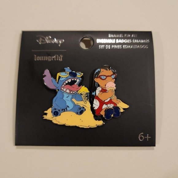 Loungefly Disney Lilo and Stitch Ice Cream Beach Enamel Pin Set 2 Piece NEW - Picture 3 of 10